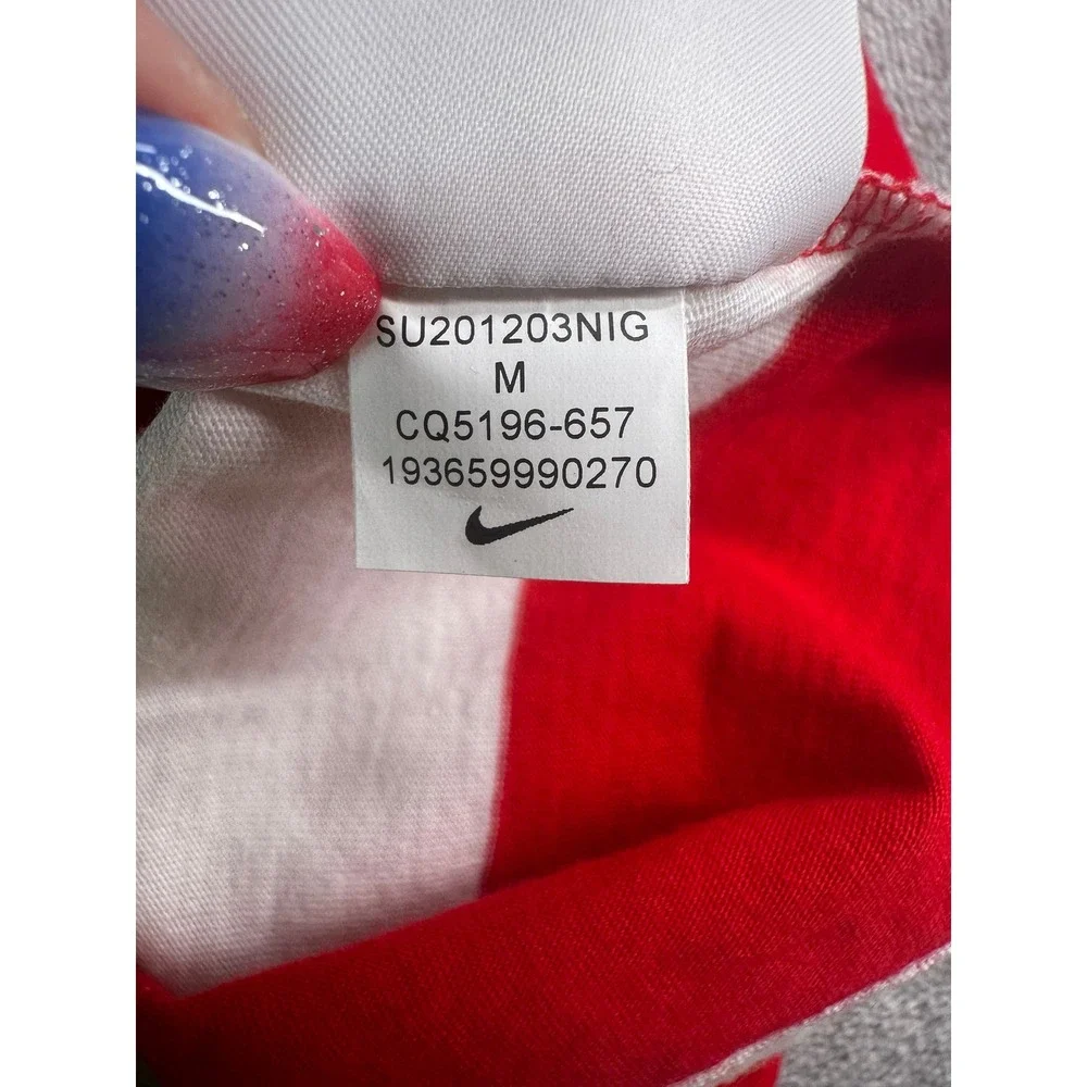 Nike Tee Mens Medium Red White Block Striped Big Double Swoosh Graphic T Shirt